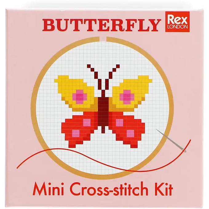 Klein Borduursetje / Vlinder borduren / Handwerken / Butterfly / Mini cross-stitch kit / 9CM diameter