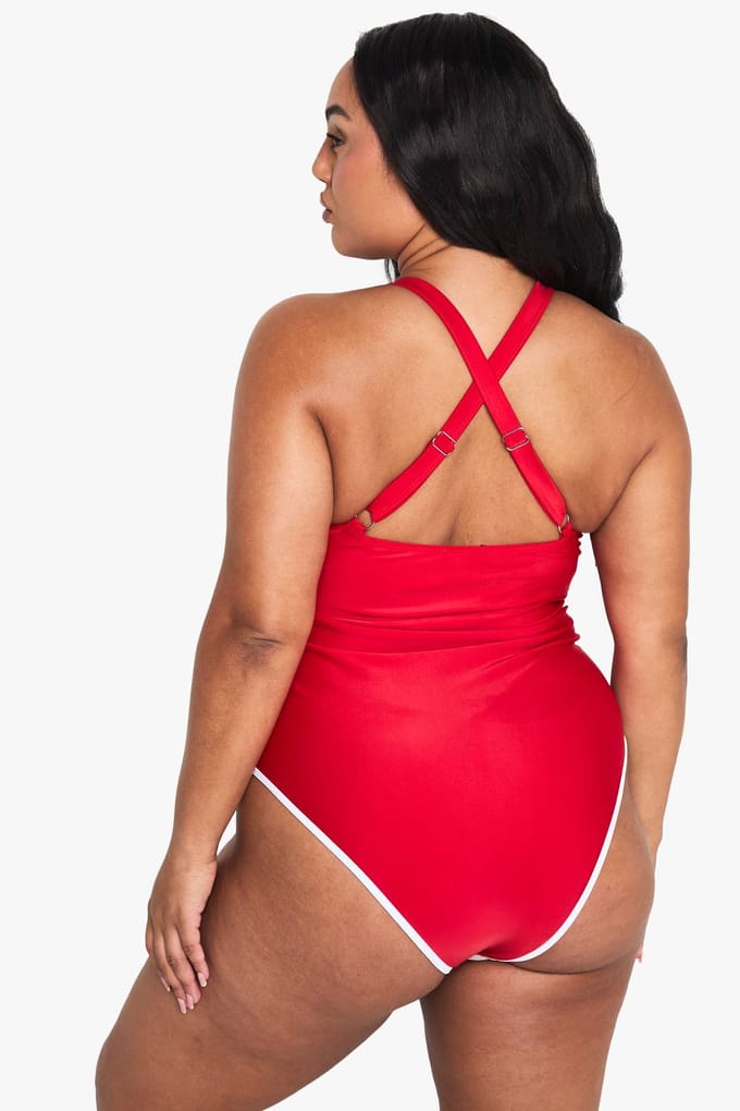 boohoo Dames Plus Contrast Binding Badpak | Red | Maat: 28