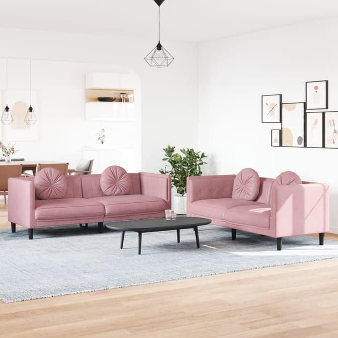 vidaXL - 2-delige - Loungeset - met - kussens - fluweel - roze