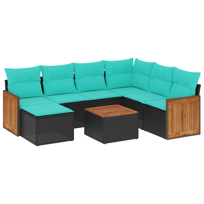 vidaXL - 8-delige - tuinbankset - met - kussens, - zwart - polyrotan