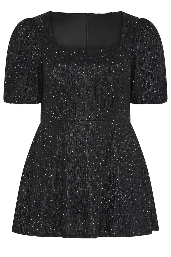 Yours London Zwarte Peplumtop Met Metallic Studs Size 48
