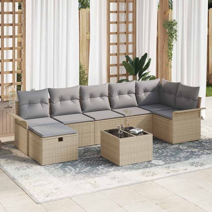 vidaXL - Tuinbank - Set - 8 - st - Beige - en - Lichtgrijs - poly - rattan
