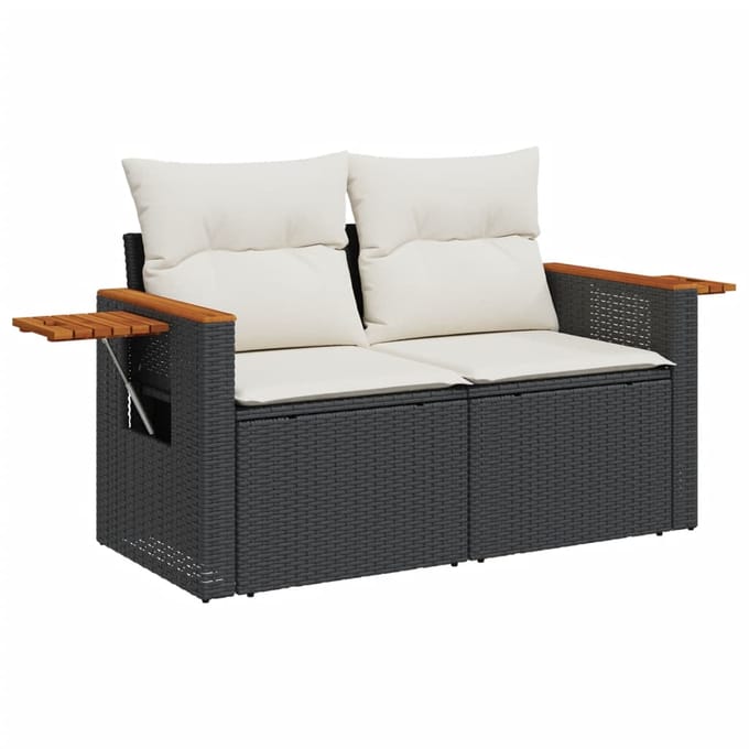 vidaXL - 7-delige - Loungeset - met - kussens - poly - rattan - zwart