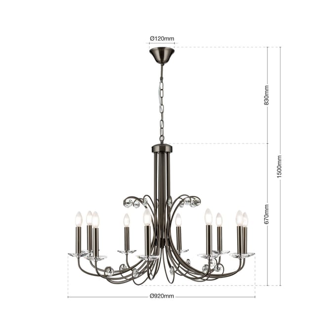 ORION Kroonluchter Ariane, nikkel, Ø 92 cm, kristal, 10-lamps.
