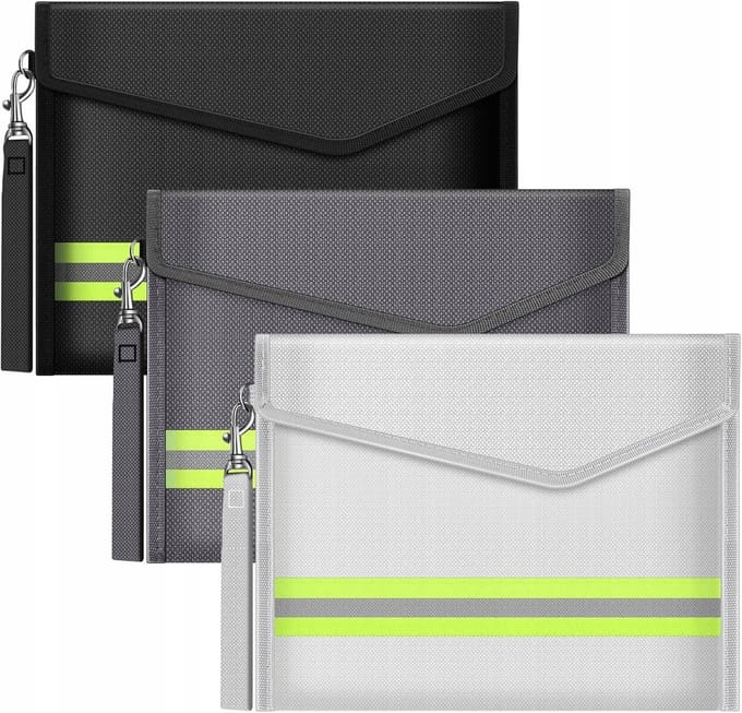 Set van 3 brand- en waterdichte documententassen, 20x14cm
