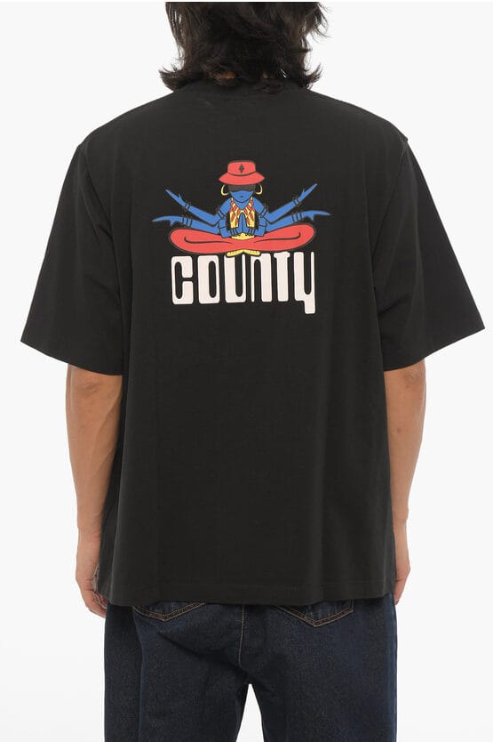 Bedrukt DISCO GOD T-shirt met ronde hals in zwart