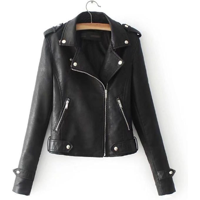 Veste en simili cuir femme manteaux de ceinture zippée noir PU S noir