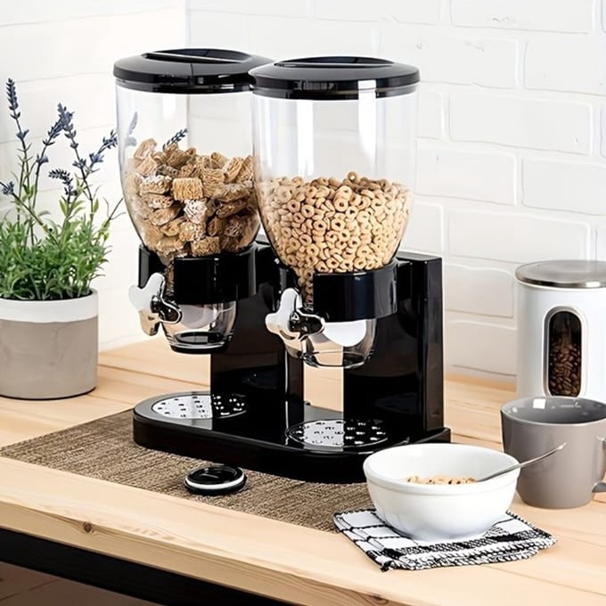 Cornflakes Dispenser – Zwarte Graandispenser – Luchtdichte Voorraadbus voor Ontbijtgranen, Muesli & Cornflakes