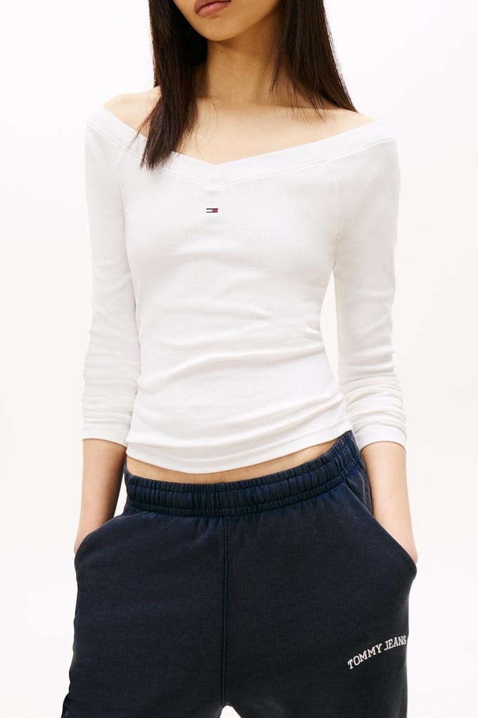 Tommy Hilfiger Slim Off Shoulder Ecru Größe: M | Longsleeves Outlet | Damen | Braun