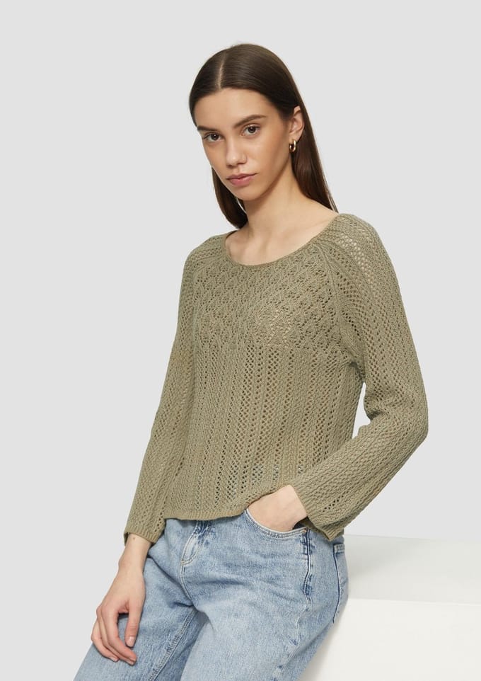 Raglan Mouwen Gebreide Pull met Geperforeerd Motief Dames QS