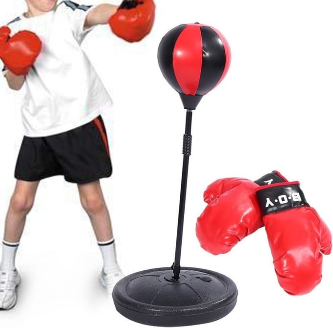 Boksbal Set - Trainingsbal - Reactievermogen Trainen - In Hoogte Verstelbaar - 70-105 cm - Zwart Rood