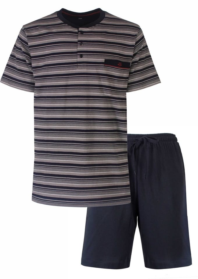 Paul Hopkins Heren Shortama - Gestreept Dessin - Donker Blauw - Maat M