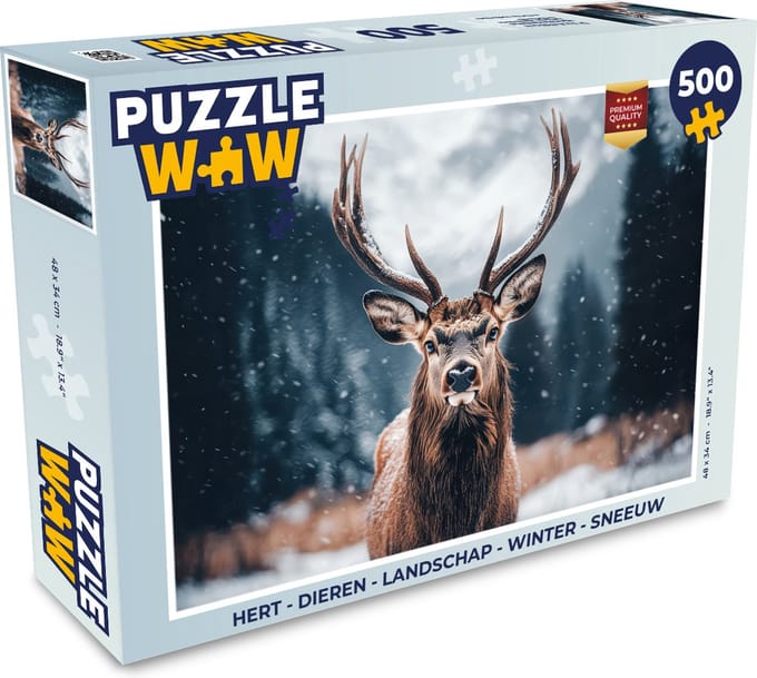 Puzzel Hert - Dieren - Landschap - Winter - Sneeuw - Legpuzzel - Puzzel 500 stukjes