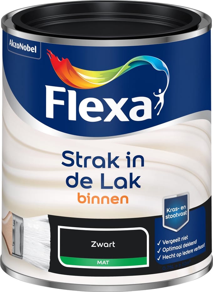Flexa - Strak In De Lak Binnenlak Mat - Zwart - 750 Ml