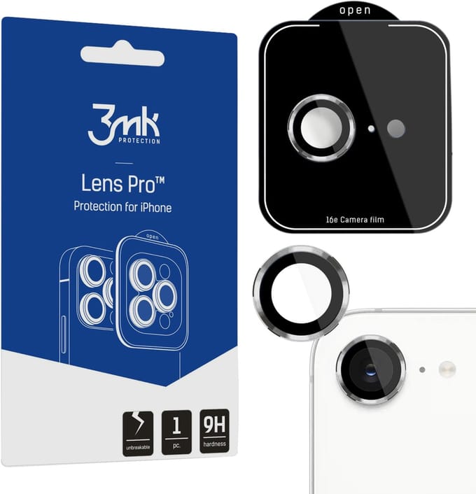 Zilveren getemperd glas voor cameralens voor Apple iPhone SE4/16E - 3mk Lens Protection Pro