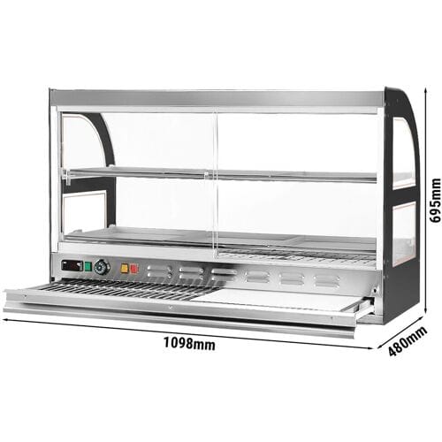 GGM Gastro Warmhaltevitrine für Hähnchen - 1,8 kW - 2 Ablagen - mit ausziehbarem Schneidebrett
