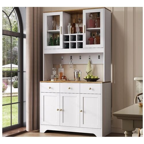 ModernLuxe Vitrine 94.5x30x175.5 cm - 3 lades en 5 deuren - houten look blad - wit