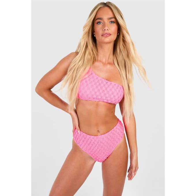 boohoo Dames Textured High Waisted Bikini Brief | Bright Pink | Maat: 6