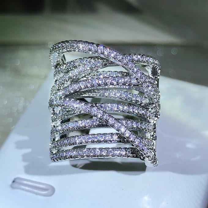 Micro Ingezet Diamanten Ring Overdreven Creatieve Brede Ring No. 9 gray