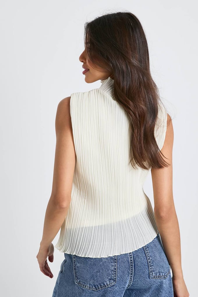 boohoo Dames Plisse blouse met hoge hals | Creme | Maat: 42