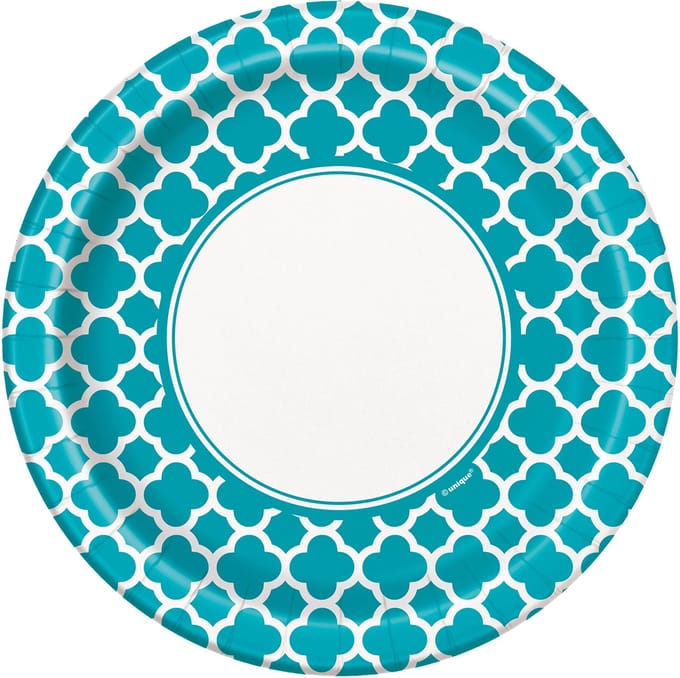 UNIQUE - 8 Kartonnen borden Grafik turquoise 22 cm