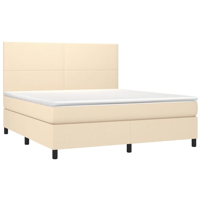 vidaXL - Boxspring - met - matras - en - LED - stof - crèmekleurig - 160x200 - cm
