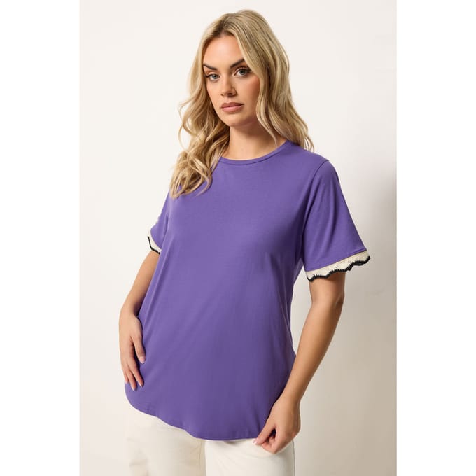 Yours Paars Metallic Tshirt Met Gehaakte Rand Size 48