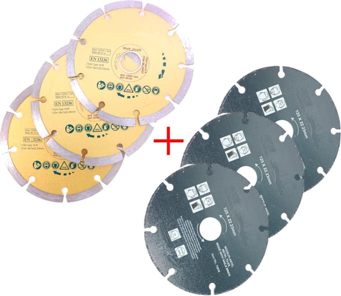 3x Diamantschijf 125mm segment slijpschijf diamant schijf + 3x universele doorslijpschijf
