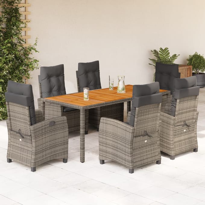 vidaXL - 7-delige - Tuinset - met - kussens - poly - rattan - grijs