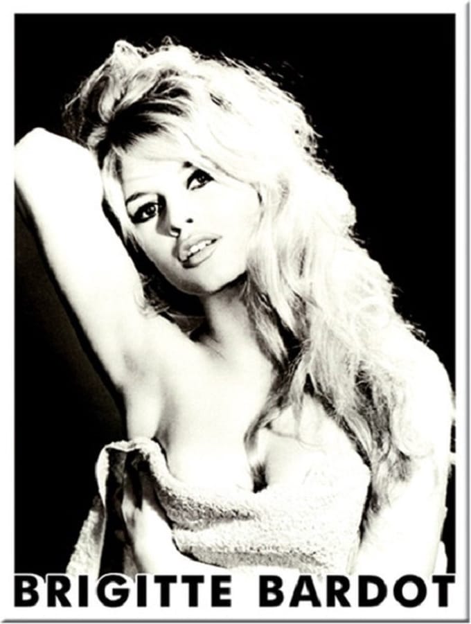 Brigitte Bardot. Koelkastmagneet 8 cm x 6 cm.