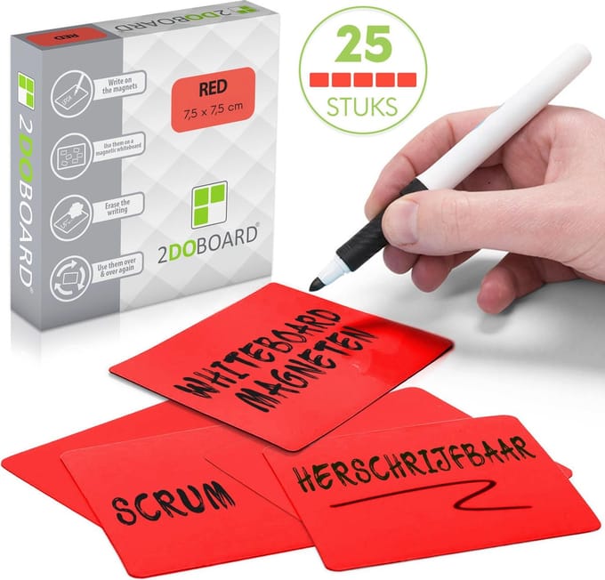 25 Scrum Whiteboard Magneten 7,5 x 7,5 cm (Rood) - Herschrijfbaar