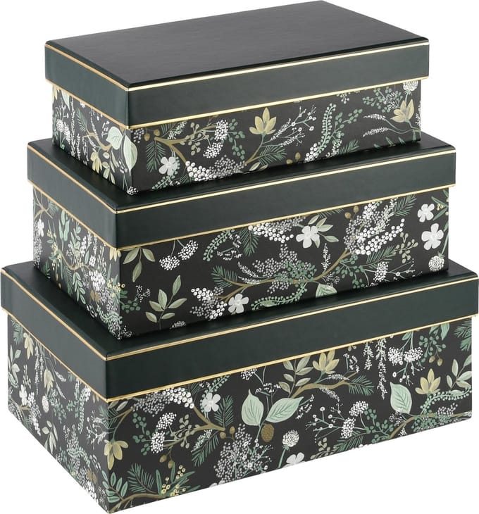 Dekoratief | Set 3 dozen 'Mystic Forest', zwart/groen, 26x18x10cm | A235577