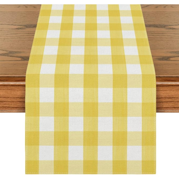Chemin de table à carreaux Buffalo Jaune Blanc en Lin Décoration de Fête Chemin de table pour Table de Salle à Manger de Ferme Décorations de Mariage 150x33cm