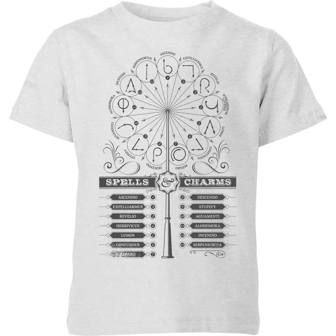 Harry Potter Spells Charms kinder t-shirt - Grijs - 122/128 (7-8 jaar)