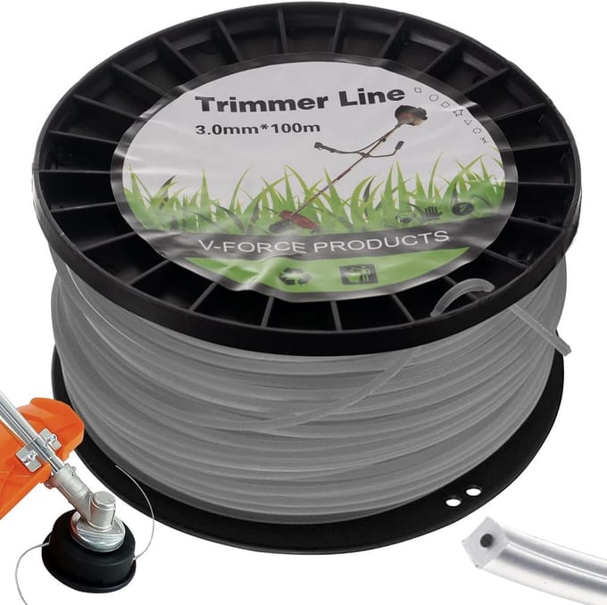 Grastrimmer draad - Reserve draad - Gazon onderhoud - Vierkant profiel - 100 meter - Zwart transparant
