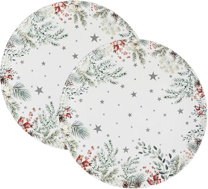 Feeric lights & Christmas Diner/Kerstdiner onderborden - 2x - kerstprint - D33cm - kunststof - multifunctioneel