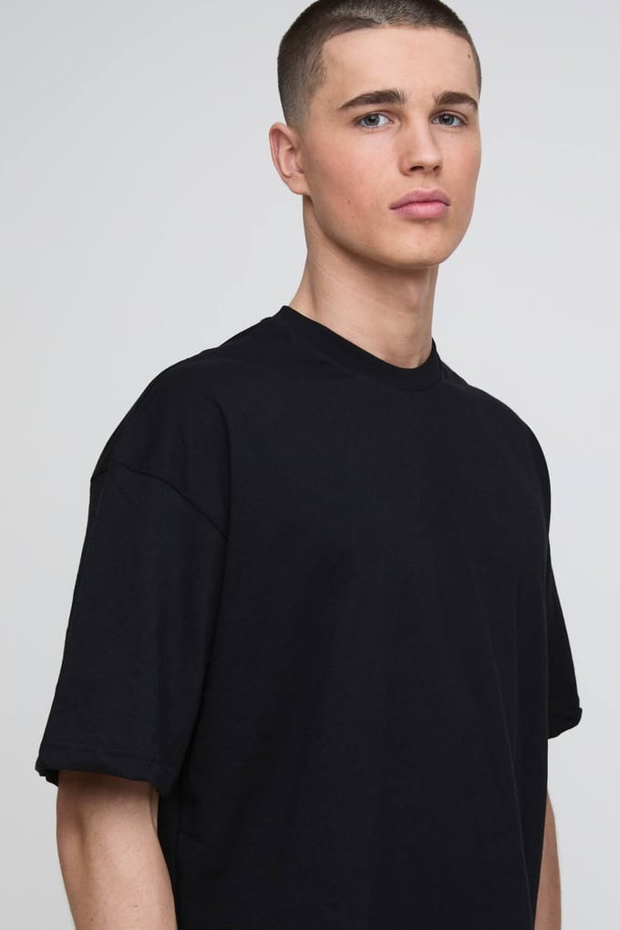 Oversized Boxy T-Shirt & Drop Crotch Shorts Set | Black | Size Medium