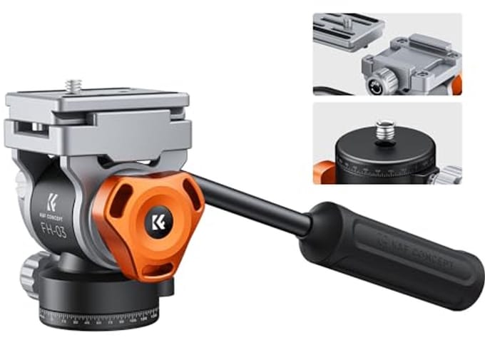 Verstelbare Dempende Pan & Tilt Statiefkop met 360° Pan en +90°/-90° Tilt