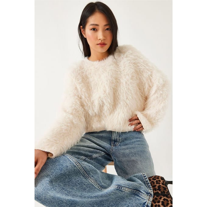 Textuur Crew Neck Crop Trui met Pluche Detail