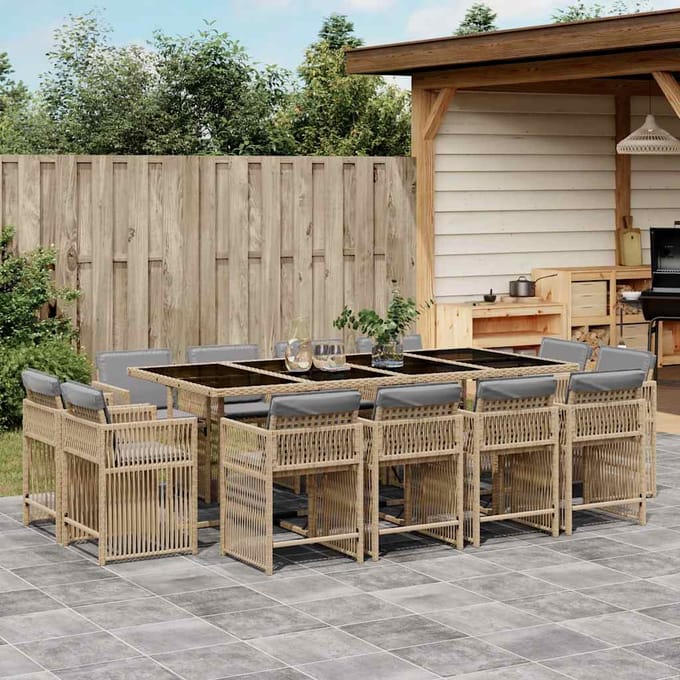 vidaXL - 13-delige - Tuinset - met - kussens - poly - rattan - gemengd - beige