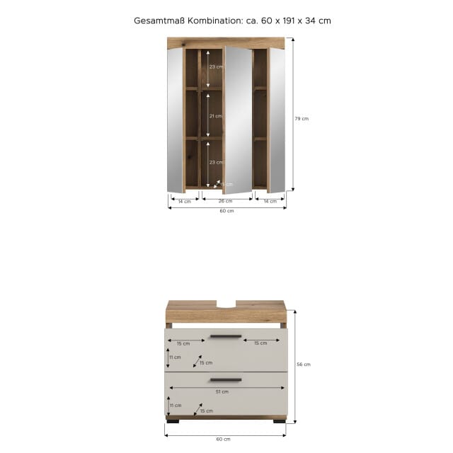 Scout badkamercombinatie kasjmier mat MDF TZ Evoke Oak NB - 34x60x191cm