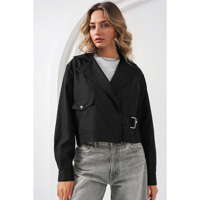 Korte Fitted Polyester Trenchcoat met Hemdkragen