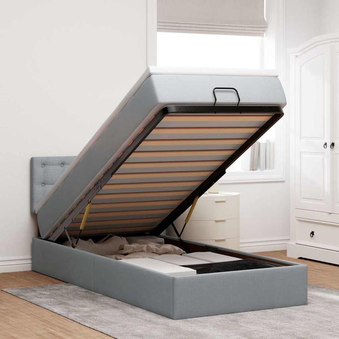 vidaXL - Bed - met - matras - 100x200 - cm - stof - lichtgrijs