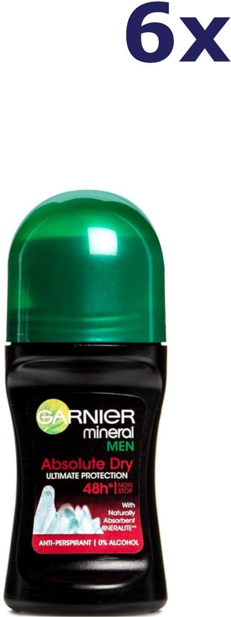 6x Garnier Roll On 50ml For Men Absolute Dry Deodorant