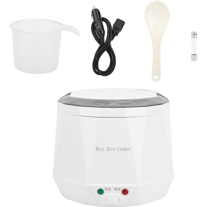 Mini cuiseur à riz électrique portable 1,6 L, outil de cuisson du riz pour voiture 12 V, blanc white