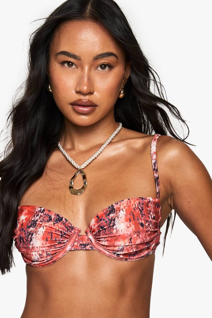 boohoo Dames Premium abstracte print ondergezilte balconette bikini top | Oranje | Maat: 42