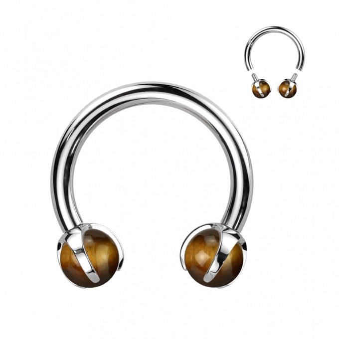 Piercing titanium horseshoe 1.2x10x3 - tijgeroog - LMPiercings