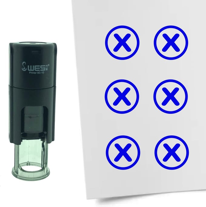 CombiCraft Stempel Checkbox met Kruisje 10mm rond - Blauwe inkt