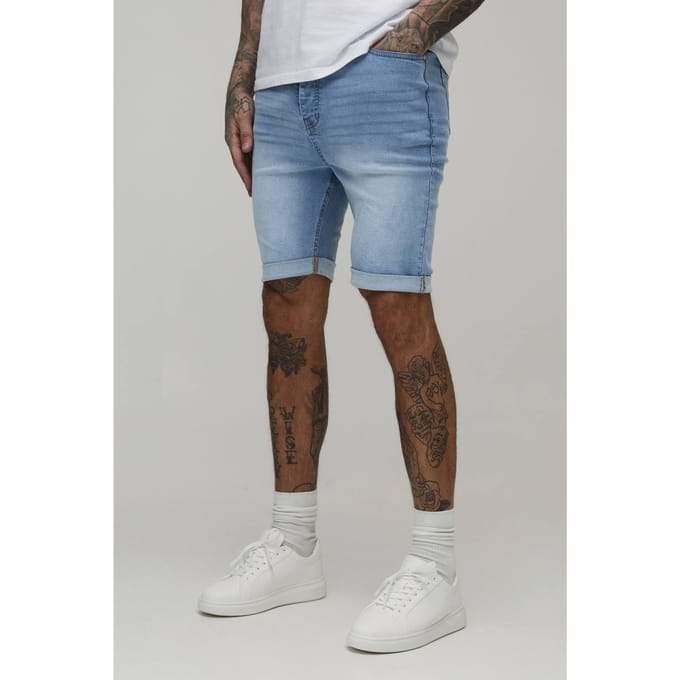 Tall Essential Skinny Stretch Fit Denim Shorts | Light Blue | Size 48