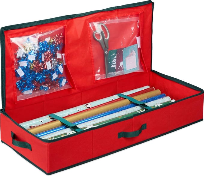 Cadeaupapier opberger - 14,5 x 81 x 35 cm - inpakpapier organizer - rood